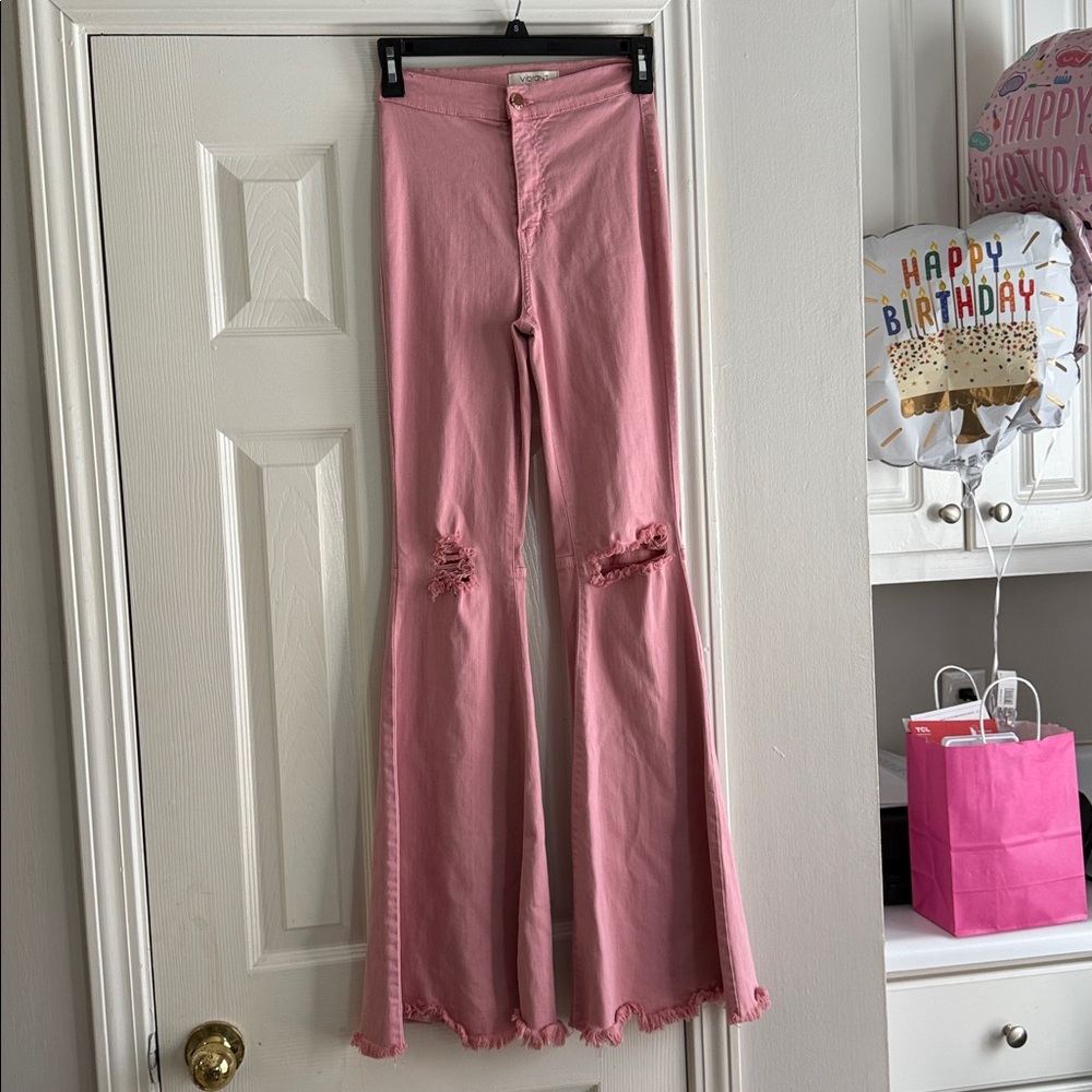 VIBRANT M. I. U. Vintage Y2K SUPER WIDE
Leg Distressed BUBBLEGUM Pink JEANS - Picture 4 of 13